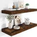 Heimlove 12" Deep Floating Shelves, 36 x 12 Inch Wall Mounted Long Floating Shelf with Invisible Brackets, for Home Decor, Bedroom, Kitchen, Living Room, Bathroom - 2 Pack, Rustic Brown