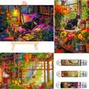 Small Jigsaw Puzzles for Adults 150 Pieces Vintage Cat Oil Painting Mini Jigsaw Puzzles Challenging 6 x 4 Inches, 3 Pcs,Mini Easel Included