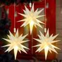 Kingdder 3 Pieces Moravian Star Light LED 3D Star Hanging Light Powered by Battery with Timer Function White Porch Lantern Holiday Decor for Indoor Outdoor Christmas Tree Balcony Courtyard (14 Inch)