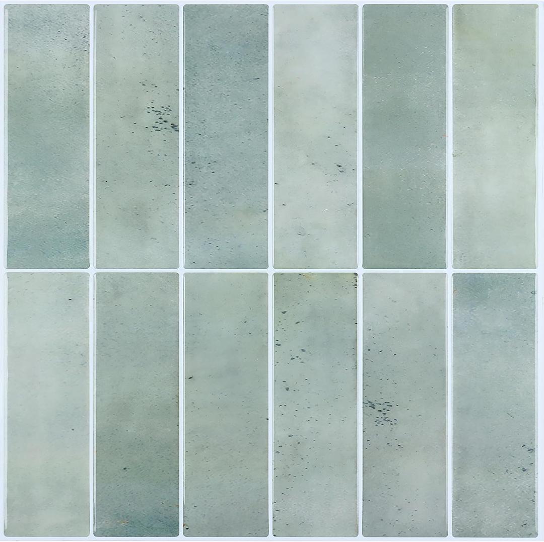 CHIHUT 6 Sheets Green Rectangular Kitchen Backsplash Tiles Peel and Stick 12"X12" Marble 3D Stick on Backsplash Tiles for Bathroom Backsplash Self Adhesive Thick Wall Tile for Sink Vanity Backsplash