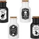Halloween Decorations for Home - Set of 4 Apothecary Potion Bottles with stickers - Scary Witch Poison Ghosts Black Cat Farmhouse Tiered Tray Decor For Home Table Party Supplies