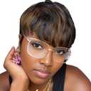 Pixie Cut Wigs for Black Women Straight Short Wigs for Black Women Ombre Auburn/Black Short Layers Hair Straight Synthetic Hair Wig for Women Brown (1B/30)