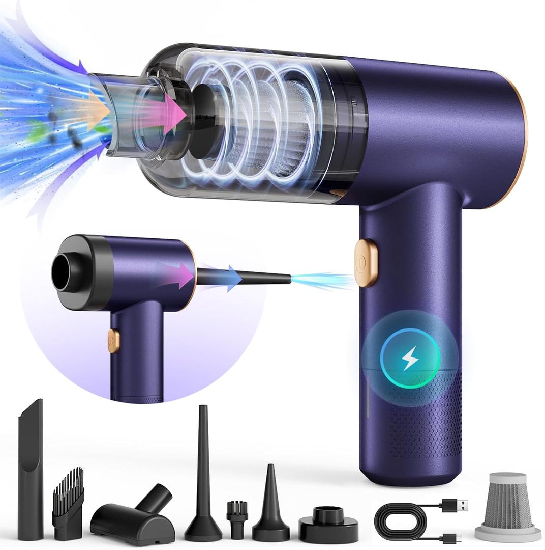 16000PA Cordless Handheld Vacuum, 4-in-1 Portable Car Vacuum Cleaner, Air Duster, Blower, Pump, Mini Vacuum Cleaner Rechargeable & Lightweight for Car, Home, Office, Pet Hair (Purple)
