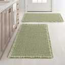 MIULEE Set of 2 Waffle Bathroom Rugs, Boho Bath Rugs Non Slip Washable, Super Absorbent Bath Mats, Ultra Soft Rubber Backed Shower Mats for Bathroom Floor, Tub and Shower, Sage Green, 18x30 Inch