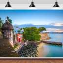 BELECO 7x5ft Fabric San Juan Backdrop Puerto Rico Caribbean Coast Along Paseo de la Princesa Background for Party Decorations Home Wall Decor Photoshoot Studio Props