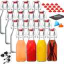 16 Pack 8.5oz Flip Top Glass Bottles, Swing Top Beer Brewing Bottle for 2nd Fermentation, Kombucha, Kefir, Vanilla Extract, Coquito, Juice, Tea - Airtight Stopper Cap Lid, Bonus 4 Bottle Pourers