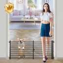 Malier Dog Gate with Door, 34-55" Extra Wide Full Metal Pet Gate Short Dog Gate for Stairs, Pressure Mount 20'' Tall Small Puppy Gate, Easy Step Over Low Gate for Doorways (Black)