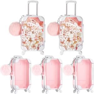 VioraWhite 10 Pcs Mini Suitcase Empty Storage Box and Plush Ball Keychain Candy Luggage Containers Packaging Case for Bridal Shower Baby Shower Party Favors Travel Gifts (Pink)