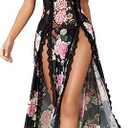 Women Lingerie Lace Babydoll Chemise Nightwear Sexy Mesh Nightdress Side Split Nightgown, M