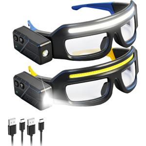 2Pack Rechargeable Headlight Glasses,Rechargeable Headlamp, 5 Modes Safety Glasses with Light,Waterproof Head Light for Running, Cycling, Camping,Night Work
