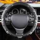 White Embroidery Butterfly Car Steering Wheel Cover,14.5-15 Inch Universal Leather Covers Breathable Anti-Slip Odorless Steering Wheels Accessories for Men Women