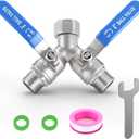 304 Stainless Steel Garden Hose Splitter 2 Way Heavy Duty, Full Flow Hose Y Splitter with Long Handle,Lead-free Y Valve Water Garden Hose Adapter,3/4" GHT Threads
