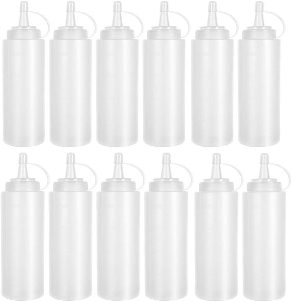 12 Pack 8 oz Plastic Squeeze Bottles Multipurpose Squirt Bottles for Ketchup, Condiments, BBQ Sauce, Dressing, Barbecue, Grilling, Crafts, Syrup and More