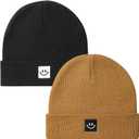 2Pack Baby Beanie Knit Toddler Hat for Girls Boys 0-8 Years (0-6 Months, 2pack Black/Camel)