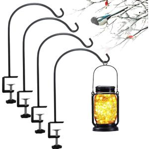 Deck Hook for Railing 4 Pack Deck Bird Feeder Pole with 2.04 Inch Strengthened Clamp for Hanging Bird Feeders, Lanterns, Wind Chimes, Flower and Plant Baskets