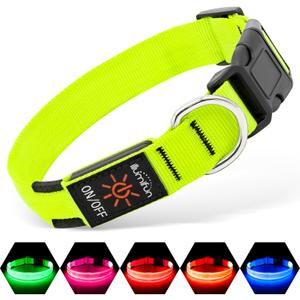 LED Dog Collar, Light Up Dog Collar Rechargeable Glow in Dark Pet Collar Safety Dog Lights for Night Walking Camping (Green, S)