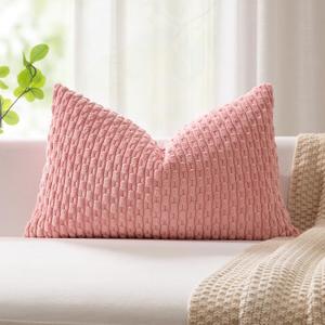 Kevin Textile Valentines Day 14x24 Inch Pillow Cover 1 Pack Boho Decorative Soft Striped Corduroy Lumbar Farmhouse Accent Rectangle Cushion Case for Living Room Couch Sofa Bed, Dark Pink