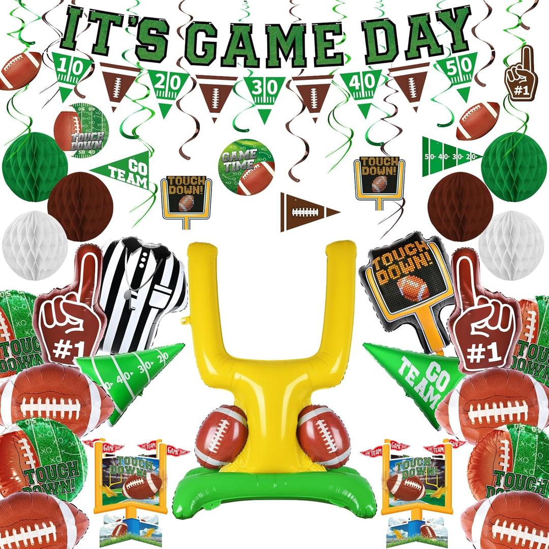 Football Party Decorations Kit: Tailgate & Football Birthday Party Supplies with Banner, Swirl Streamers, Honeycomb Balls & Balloons - Table Centerpiece Set for Football Game Day Party Decorations