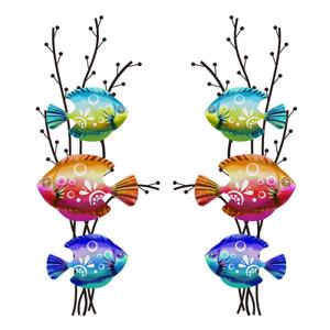 Landhoow 2 Pcs Coastal Wall Decor Metal Fish Wall Art Beach Ocean Sea Tropical Fish Art Nautical Hanging Sculpture for Summer Party Favor Indoor Outdoor Bedroom Living Room Kitchen