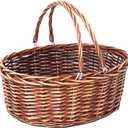 JJSQ Wicker Picnic Basket with Folding Handles Wicker Hand Woven Baskets for Storage, Garden Harvest, Easter, Empty Gift Basket, Brown, Large 17" x 13" x 7"