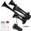 Train Horns Kit, 4 Trumpet Air Horn Kit, 12V 185db Super Loud Train Horns for Pickup Trucks, Four Trumpet Air Horn with Compressor for Vehicle Cars Trucks Pickup Trains Lorrys Boats