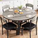 Round Dining Table Set for 4, Kitchen Table and Chairs for 4, Circle Table Round Pedestal Dining Room Dinner Dinette Table Set,5 Piece Space Saving Wood Kitchen & Dining Room Tables (Grey, 42In)