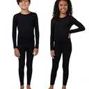 32 Degrees Heat Unisex Kids Lightweight Thermal Base Layer Set – Long Sleeve Top & Bottom, Soft Stretch, Moisture Wicking, Warm Underwear for Cold Weather, Black, Large