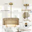 19.7" Rattan Chandelier, 4-Light Boho Dining Room Light Fixture | Rustic & Bohemian Style, Wicker & Linen Shade, Hand Woven, Hanging Height Adjustable, for Living Room, Bedroom, Foyer