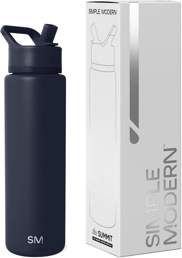 Simple Modern Water Bottle with Straw Lid | Vacuum Insulated Stainless Steel Metal Thermos | Reusable Leak Proof BPA-Free Flask for Sports Gym | Summit Collection | 18oz, Deep Ocean