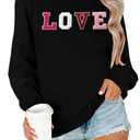 Valentine Sweatshirts for Women Heart Embroidery Sweatshirt Valentines Day Shirts Casual Valentine Pullover Tops (Black, M)
