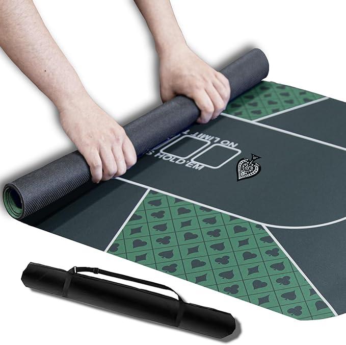 71" x 35" Poker Mat, Green, Modern Style, Non-Slip Rubber Bottom, Water Repellent Surface, Foldable, Easy to Roll Up, Carrying Bag Included, Texas Hold'em Poker Mat, Card Game Essential