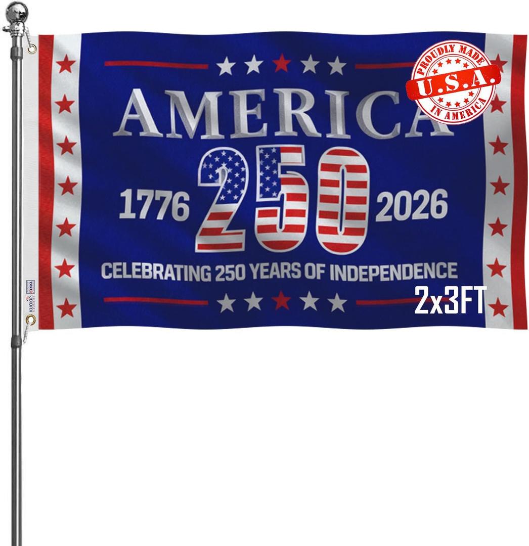 250th Anniversary Flag 2x3 Feet Made in the USA Heavy-duty Polyester Double-sided Three-layer American 250 Years Birthday Flag Suitable for Indoor/Outdoor use Patriotic Decoration for 2026 (Blue)
