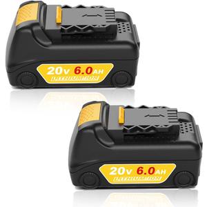 Upgraded 20V 6.0Ah Battery Replacement for Dewalt 20v Max Battery 2Pack Compatible with Dewalt 20v DCD/DCF/DCG Series Power Tools Yellow