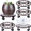 5 Pack Plant Caddy with Wheels Heavy Duty 11.8 Inches Metal Plant Stand with Wheels Plant Dolly Rolling Plant Stand Plant Roller with Casters for Indoor and Outdoor (5, Bronze)