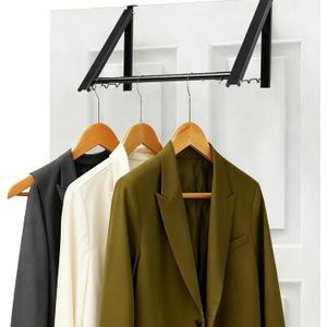 Over The Door Hanger, Foldable Over The Door Drying Rack with 20"-32" Expandable Width, Space Saving Doors Clothes Hanger for Laundry, Bathroom, Apartment, Fits Doors up to 1-1/4, Metal, Black