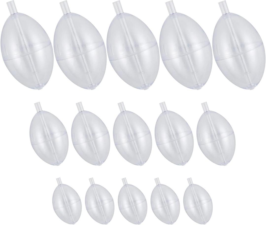 Slip Bobbers Set for Fishing, 15PCS Fishing Slip Cast Spin Floats, 3 Sizes Clear Plastic Bobbers Kit, Oval Bubble Float Bobber Tackle