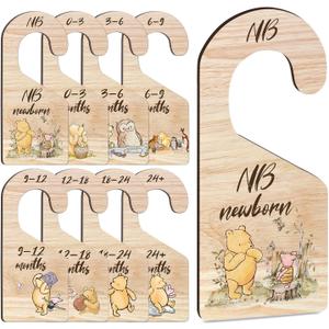 8Pcs Winnie Baby Closet Dividers, Winnie Baby Clothes Dividers for Closet, Newborn Baby Stuff for Baby Boys Girls, Wooden Double-Sided Baby Hanger Organizer from Newborn to Toddler