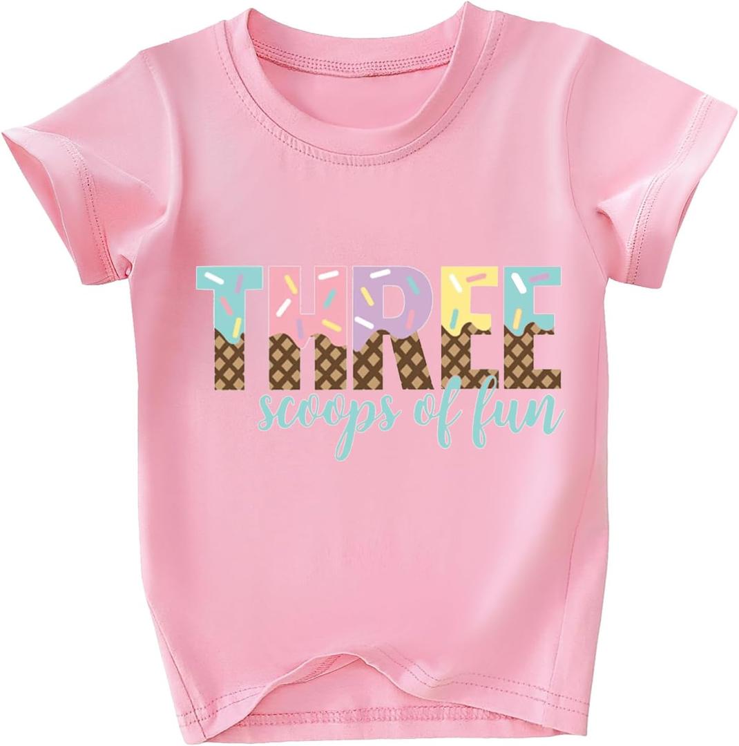 Toddler Girls 3rd Birthday Shirts for Girls 3 Years Old Outfit for Party Tshirt (4T, Ice Cream)