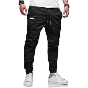 Men's Casual Cargo Pants Hiking Pants Workout Joggers Sweatpants for Men (L, B-black)