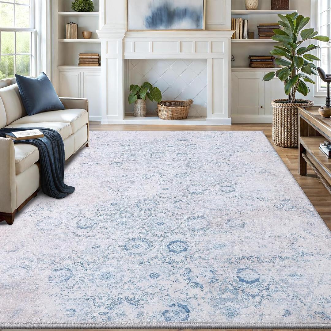 6x9 Area Rugs for Living Room, Bedroom - Machine Washable, Non-Slip Bedside Rug, Large Soft Floor Carpet for Office, Dining Room, Farmhouse and Home Decor, Nordic Serenity/Blue
