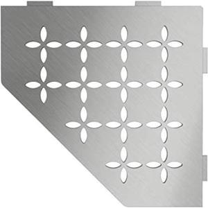 Schluter Pentagonal Corner Shelf for Tiled Walls - Floral Design, Stainless Steel Material, Brushed Stainless Steel Finish, 3/32" Thick Anchoring Tabs - SES2D5EB