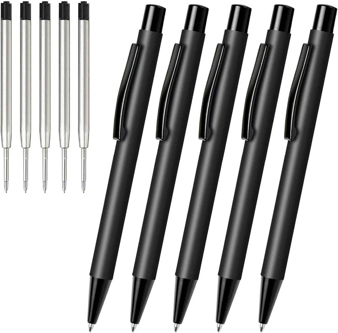 Cambond Retractable Click Ballpoint Pens - Matte Metal Barrel for Police Duty, Nurses, One-Handed Operation, 1.0mm Medium Point Smooth Writing, Heavy Duty Clip, 5 Pens with 5 Refills (Black)