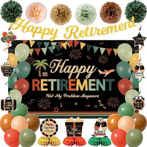 Vlipoeasn Retirement Decorations for Men Women, Colorful Vintage Retirement Party Set with Backdrop Banner Honeycomb Centerpieces Hanging Swirls, Office Retired Farewell Decor