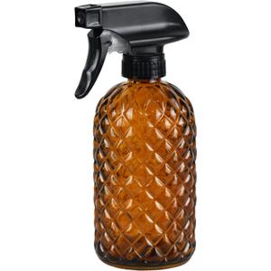 12Oz Glass Plant Spray Bottle, Gem Pattern Glass Sprayer, Watering Can with Black Plastic Top Pump, Handheld Watering Can for Indoor Outdoor Potted Plants and Greenery (Amber)