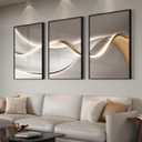 3 x Large Framed Modern Luxury Abstract Wall Art for Living Room, 3 Piece Contemporary Elegant Bright Prints Paintings, Minimalist Grey Gold Line Pictures for Bedroom, Entryway, Office Wall Decor 24x36 In