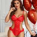2 x Avidlove Red Lingerie for Women Deep V Lingerie Mini Teddy One Piece Babydoll Lace Bodysuit XL-Large, Size M, XL (Red)