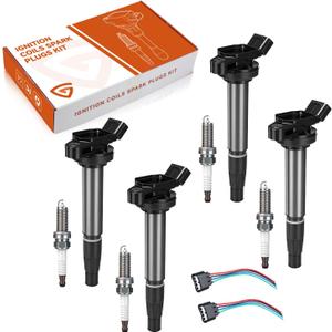 Iridium Spark Plug Ignition Coil Pack UF596 4 Set, Fit For Toyota Corolla S Matrix Prius 2012 2013 2014 CT200h IM XD, Fit For Pontiac Vibe 1.8L, Replaces# UF619 90919-02258 C1714, W/Coil Adapters