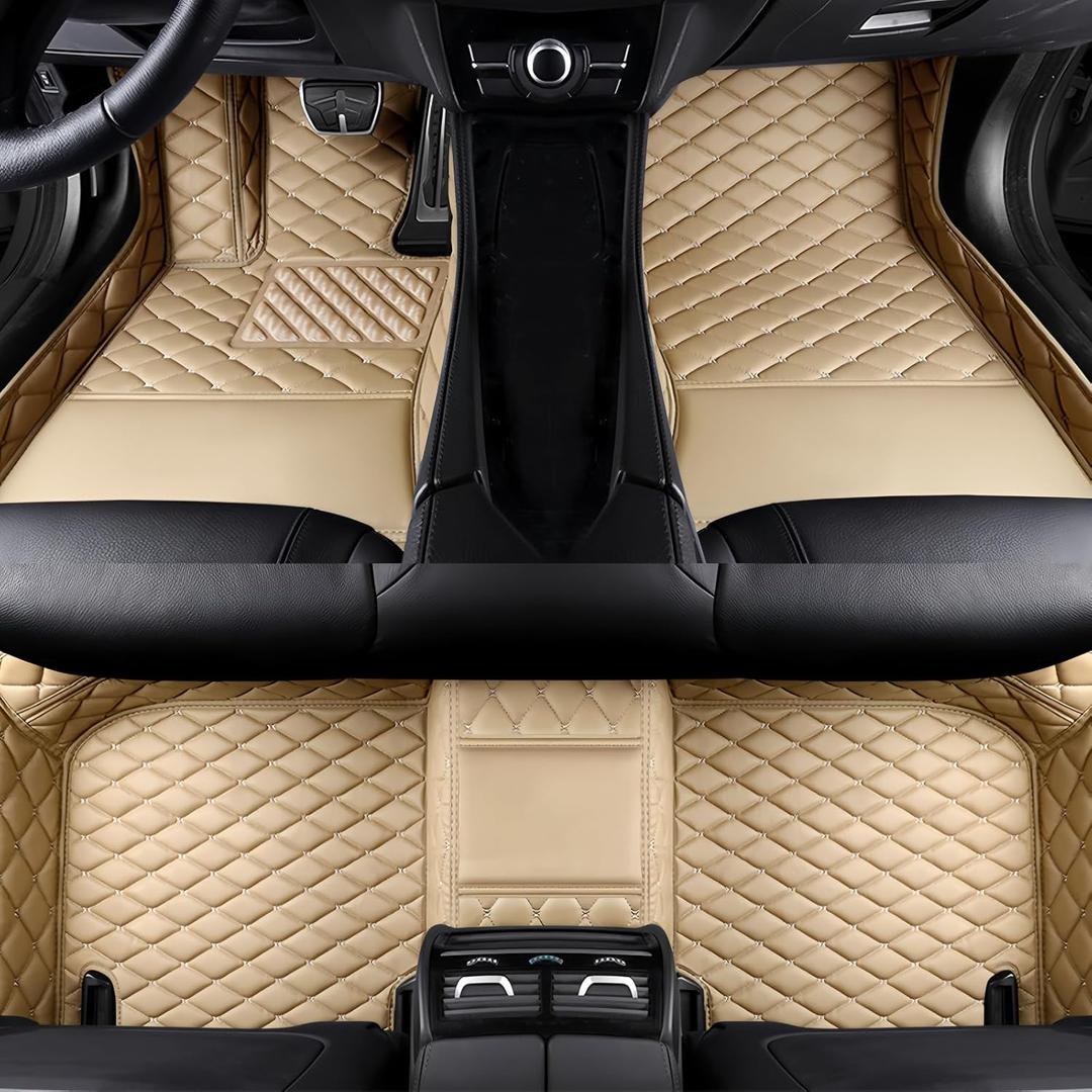 Customize All-Weather Protection Luxury Leather Floor Mats for Cars, SUVs, and Trucks According to Automotive Model (3D Beige Floor mats)