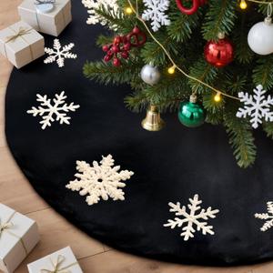 Lanpn Christmas Tree Skirt 24 inch, Velet Xmas Tree Skirt with Embroidery Snowflake Winter Christmas Tree Mat for Small mini Silm Pencil Tree Winter Holiday Indoor Xmas Decor (Black, 60cm)