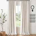 INOVADAY 100% Blackout Curtains for Bedroom, Black Out Curtains 96 Inch Long, Clip Rings Linen Blackout Drapes, Thermal Insulated Room Darkening for Living Room, 2 Panels - Beige, W50xL96